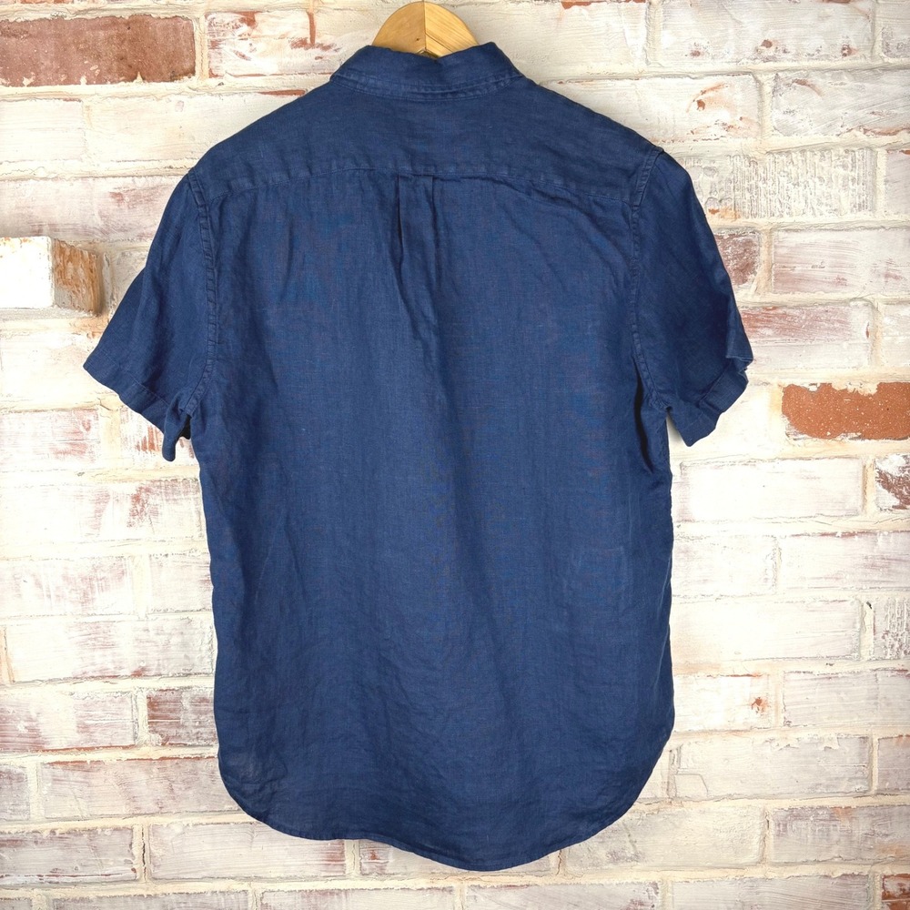 J.Crew Irish Linen Short Sleeve Button Down Shirt Navy Classic Fit Men M - Picture 3 of 10